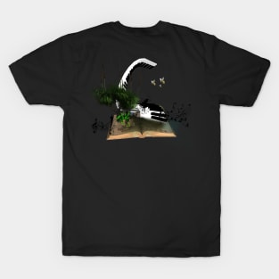 A piano is flying out of a book. T-Shirt